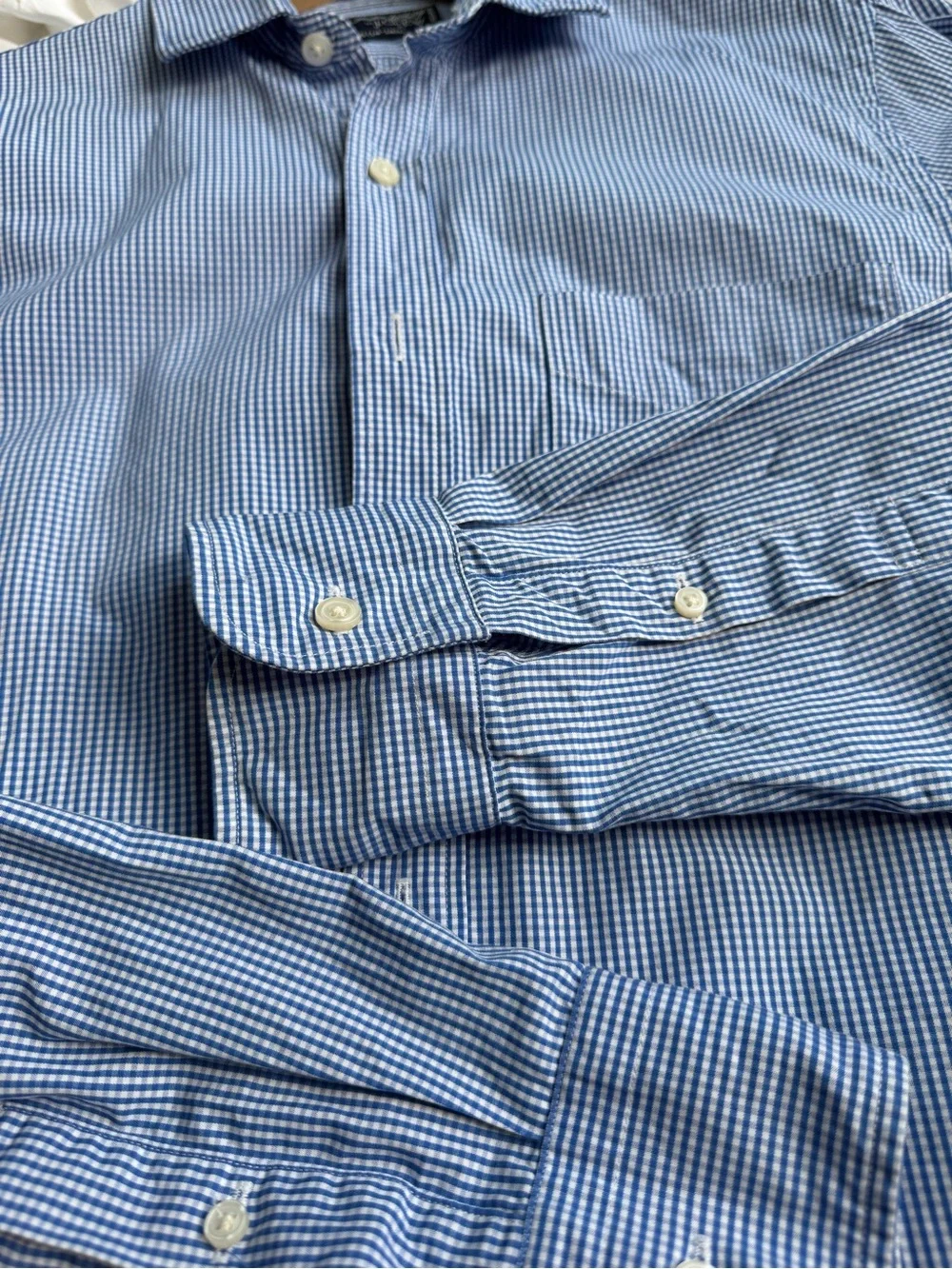 J.Crew Haberdashery 80s 2 ply Blue Gingham Dress Shirt Small 14-14½
